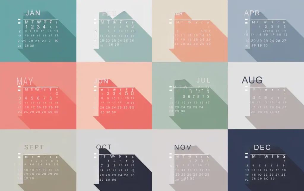 multicolor abstract illustration of a yearly calendar at a glance