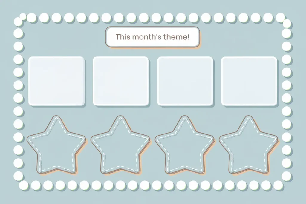 adhd in teachers, basics of neurodivergence in adults, light blue bulletin board with stars and white dots reads This month's theme!