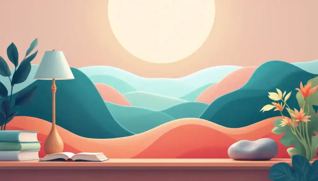 How Somatic Experiencing Builds Boundaries for Teachers with ADHD and Autism 4 Emotional boundaries as soft, overlapping waves and borders, anchored by classroom objects and gentle sunlight, somatics experiencing boundaries