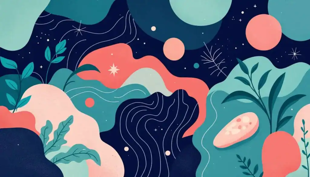 How Somatic Experiencing Builds Boundaries for Teachers with ADHD and Autism 5 Wavy lines and abstract shapes for nervous system regulation, with grounding plant, stone, and calming notebook.