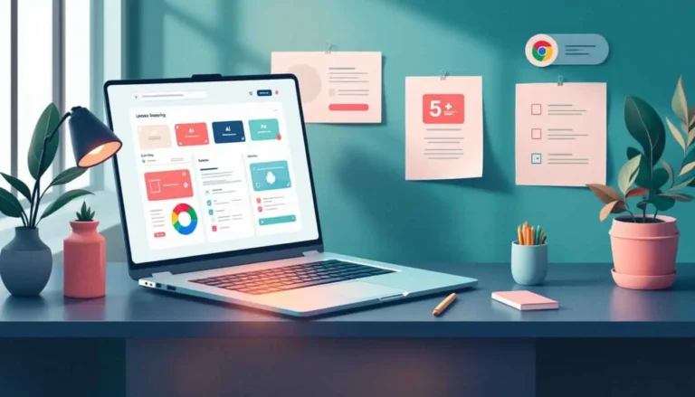 Brisk AI lesson planning workspace with open laptop, AI lesson plan, planning cards, Chrome and Edge icons on a clean desktop.