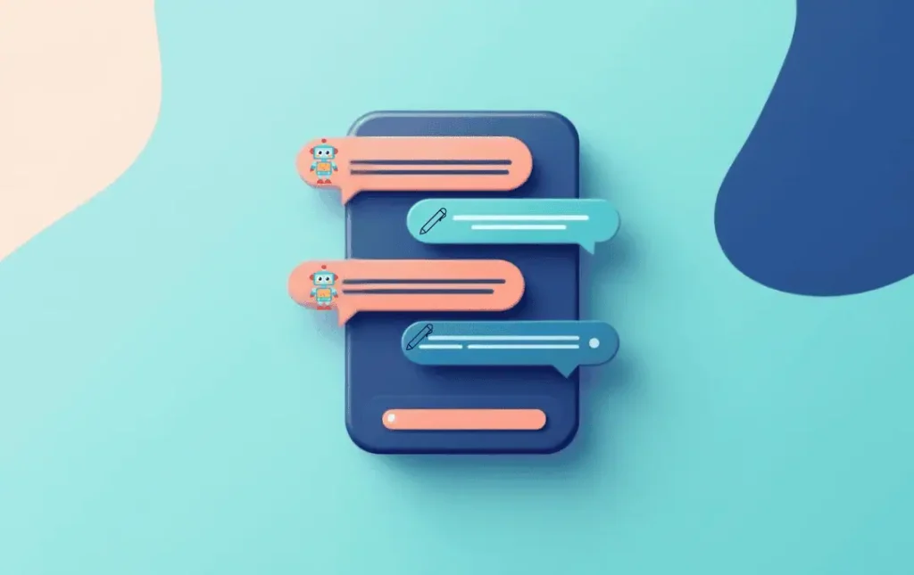 Minimal vector illustration of AI chatbot interface, neutral and accent colors, no text or people, bot icon, guide to writing ai prompts for lesson planning