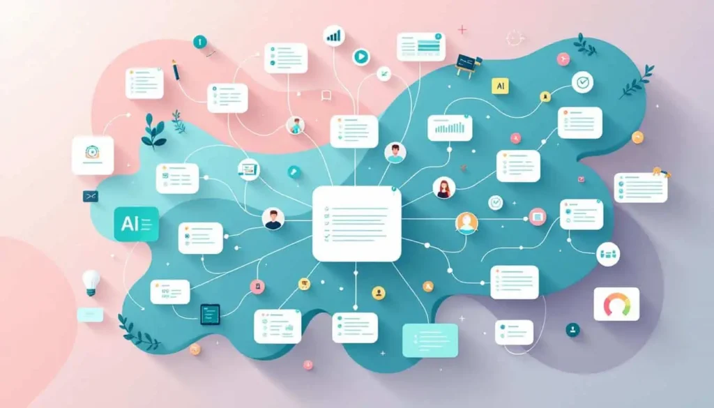 Mind map or flowchart for lesson planning with AI symbols in modern vector style