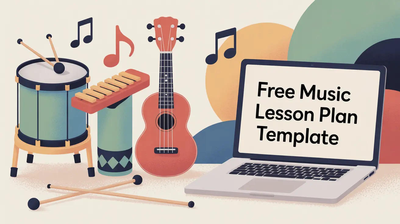 Header Image: “Flat lay illustration of classroom music instruments and notes in a calming color palette”