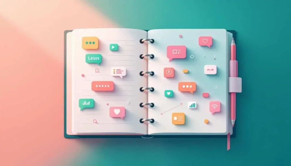Open planner with AI-generated lesson ideas as colorful icons in coral and teal