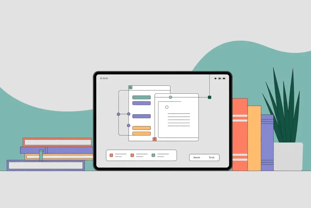 tablet interface showing lesson planning workflow