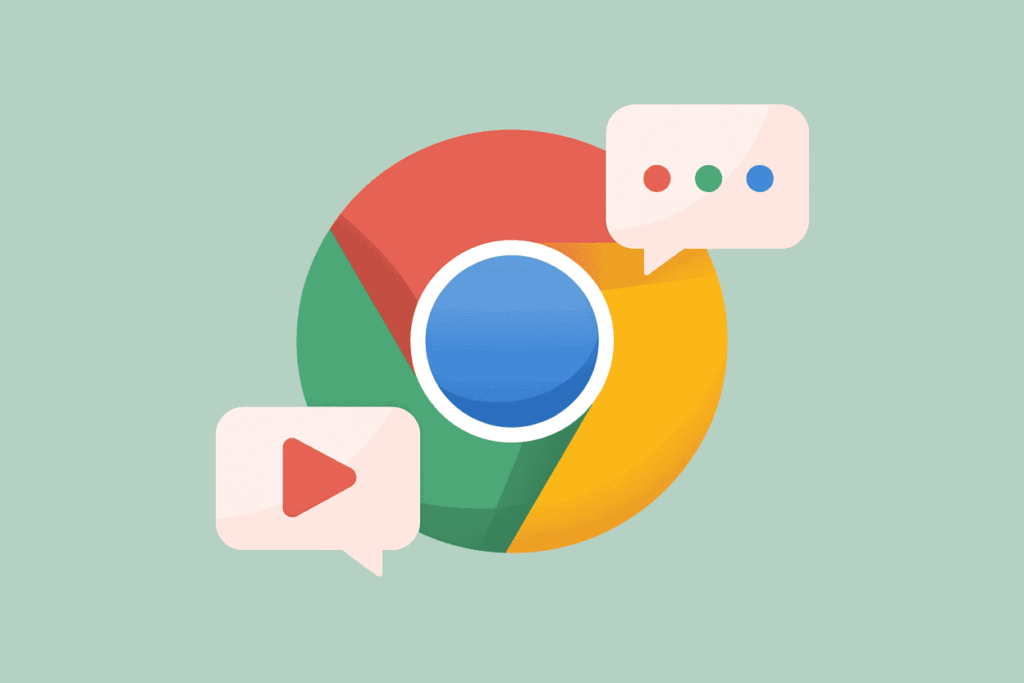 chrome browser icon with chat bubble in top right corner and play button icon in bottom left