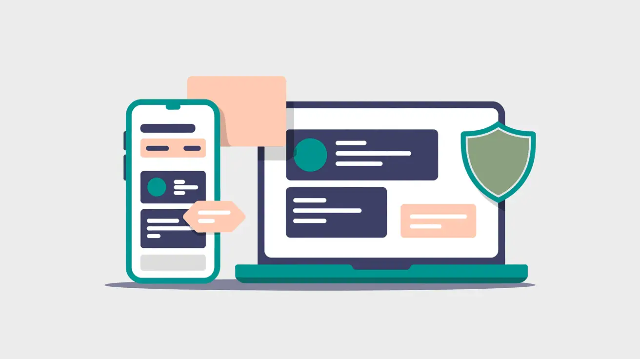 a smartphone next to a laptop with a security shield icon, discussing is speechify free and safe to use