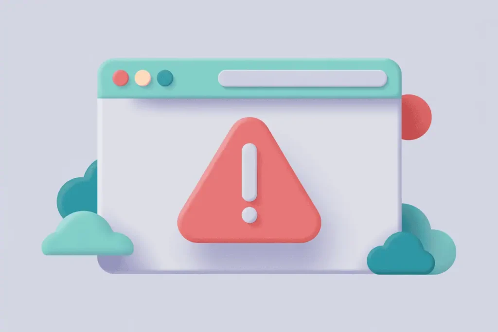 light grey background, 2d modern illustration of device screen with warning sign in coral-colored triangle as demonstrating generic speechify login issues 