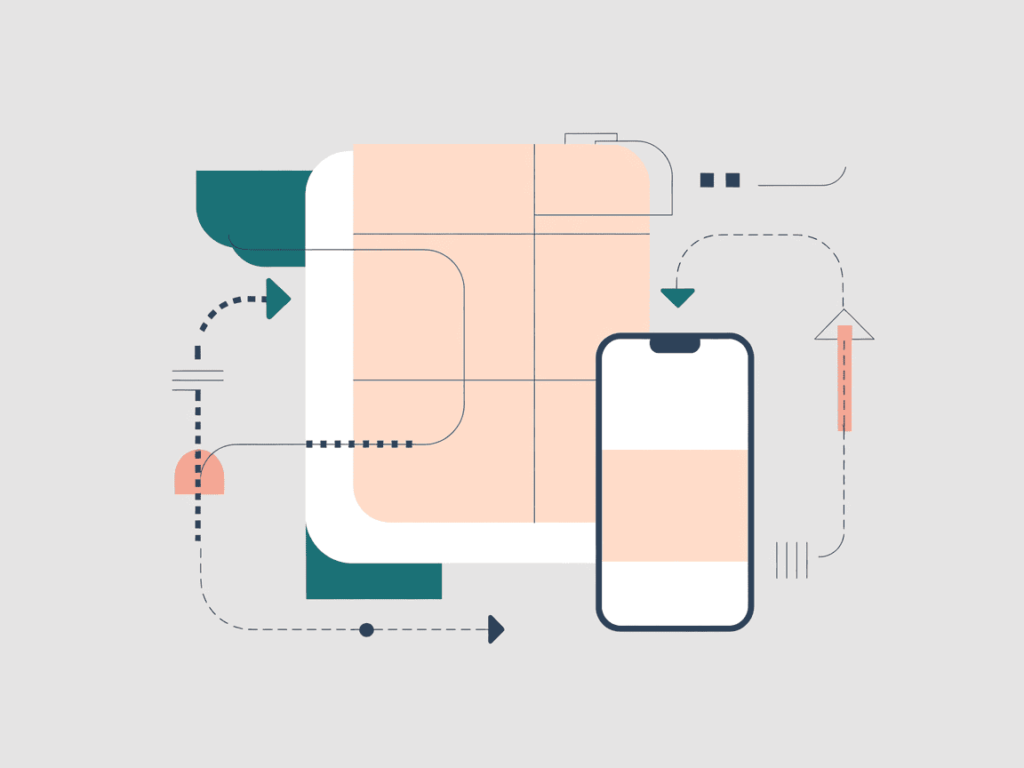 Clean layout of a smartphone with flowchart-style arrows and UI components, visualizing mobile-friendly and flexible side hustle workflows.
