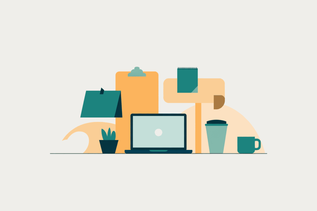 Why Teachers Need Side Hustles 7 Abstract display of laptops and work icons — flexible digital tools for teacher side hustles.