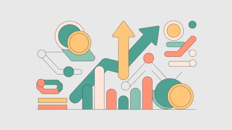 “Abstract vector of coins, arrows, and bar graphs symbolizing financial growth and income from teacher side hustles.”