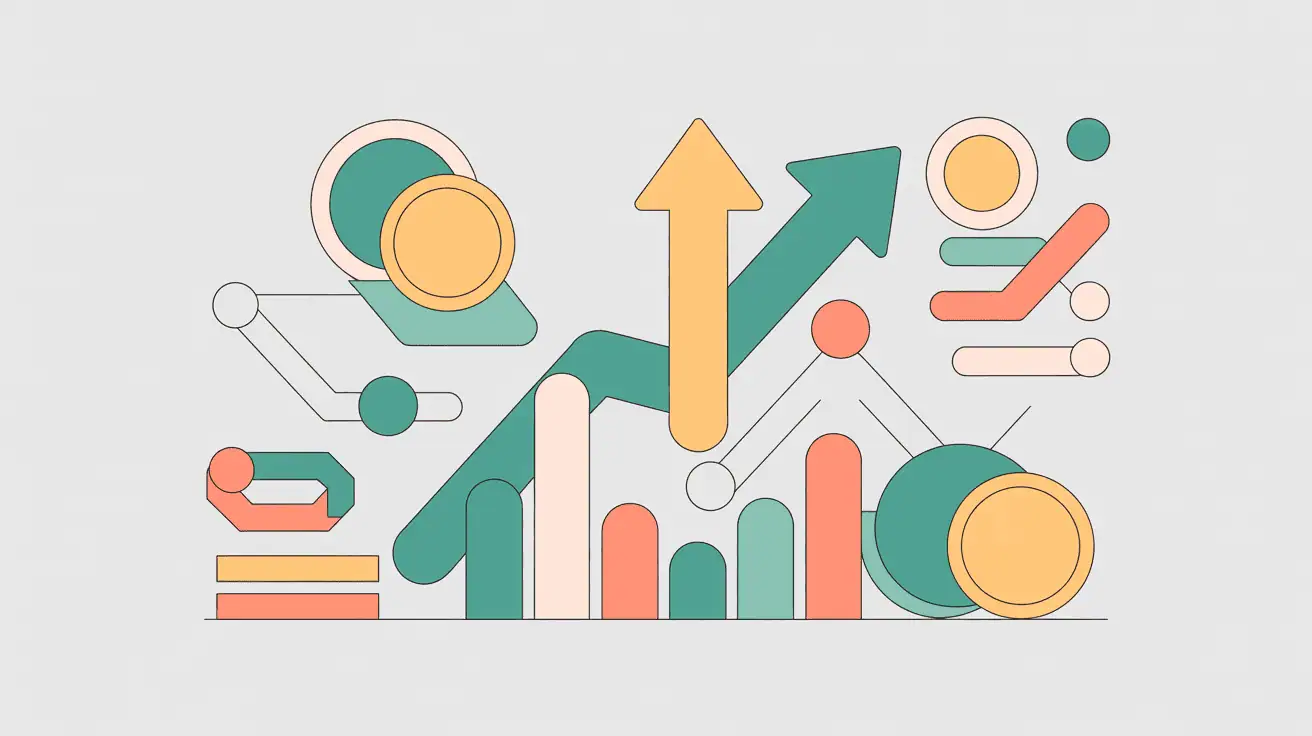 “Abstract vector of coins, arrows, and bar graphs symbolizing financial growth and income from teacher side hustles.”