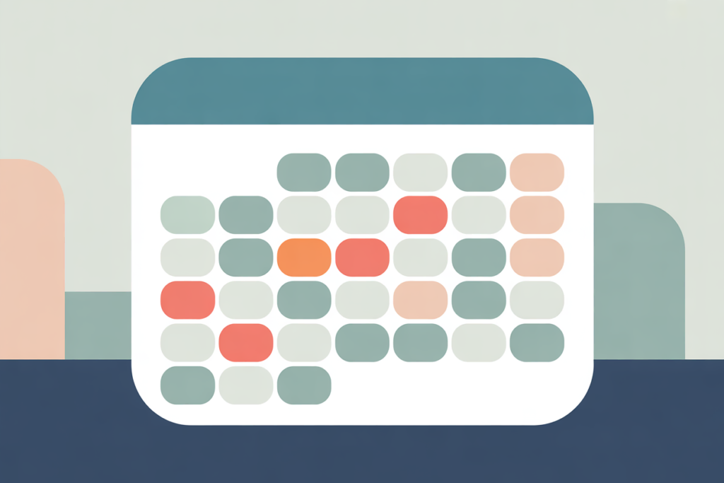 Organized weekly schedule layout with evenly spaced colored blocks.
