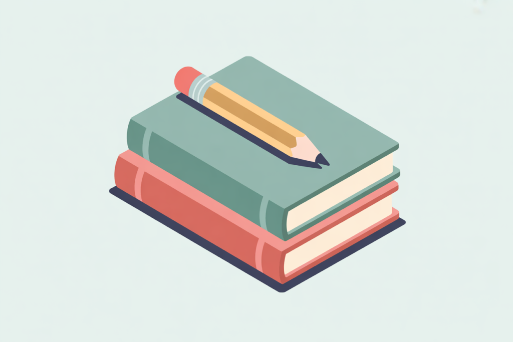 Stack of books and planner symbolizing lesson planning skills that can become a teacher side hustle