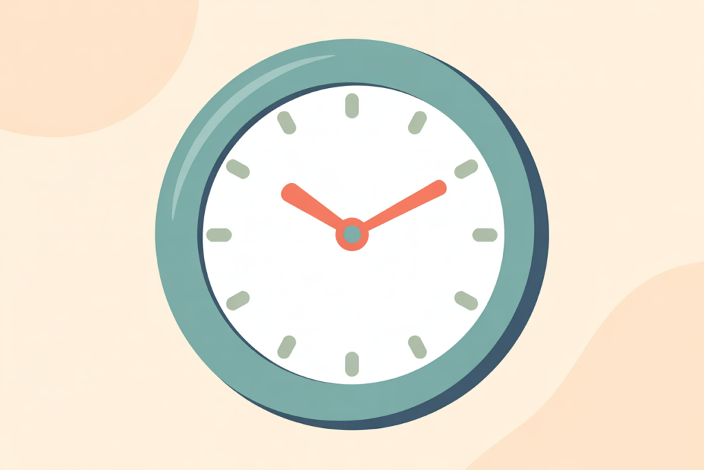 Simple round wall clock with muted green and coral accents.