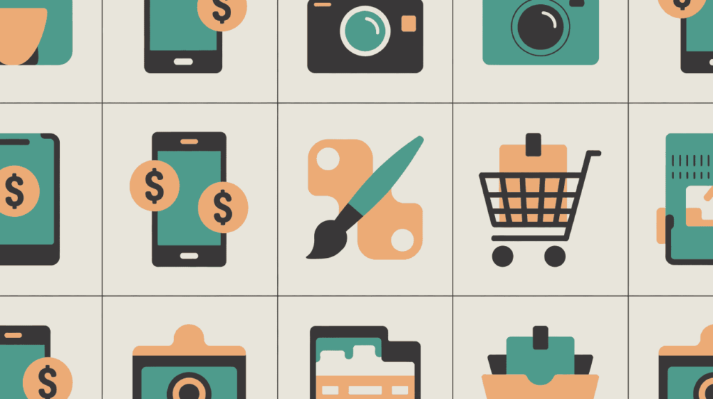 7 Weekend Side Hustles That Won't Burn You Out 9 Grid of vector icons like carts, tools, and tags — representing a variety of weekend-friendly income streams.